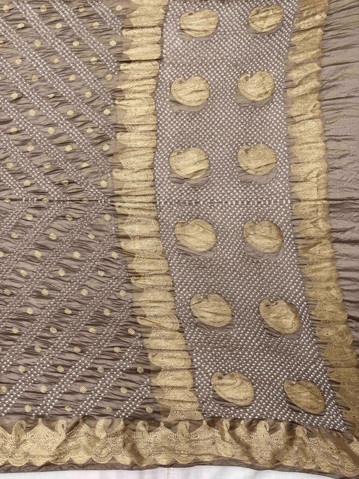 Onion Grey Katan Silk Bandhani Saree