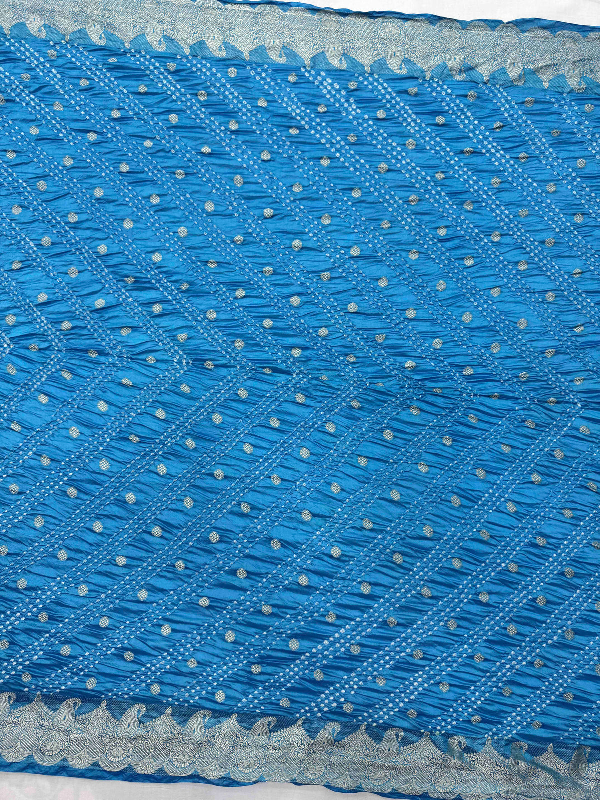 Sky Blue Katan Silk Bandhani Saree