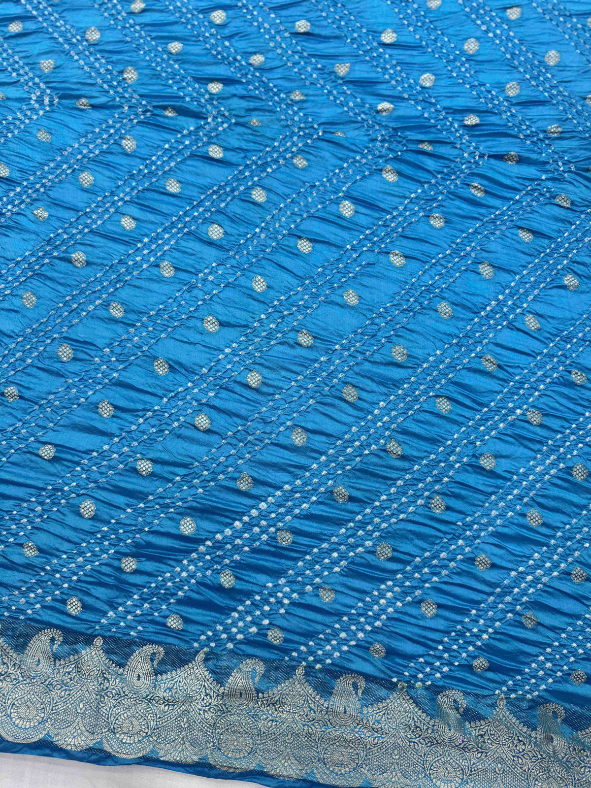 Sky Blue Katan Silk Bandhani Saree