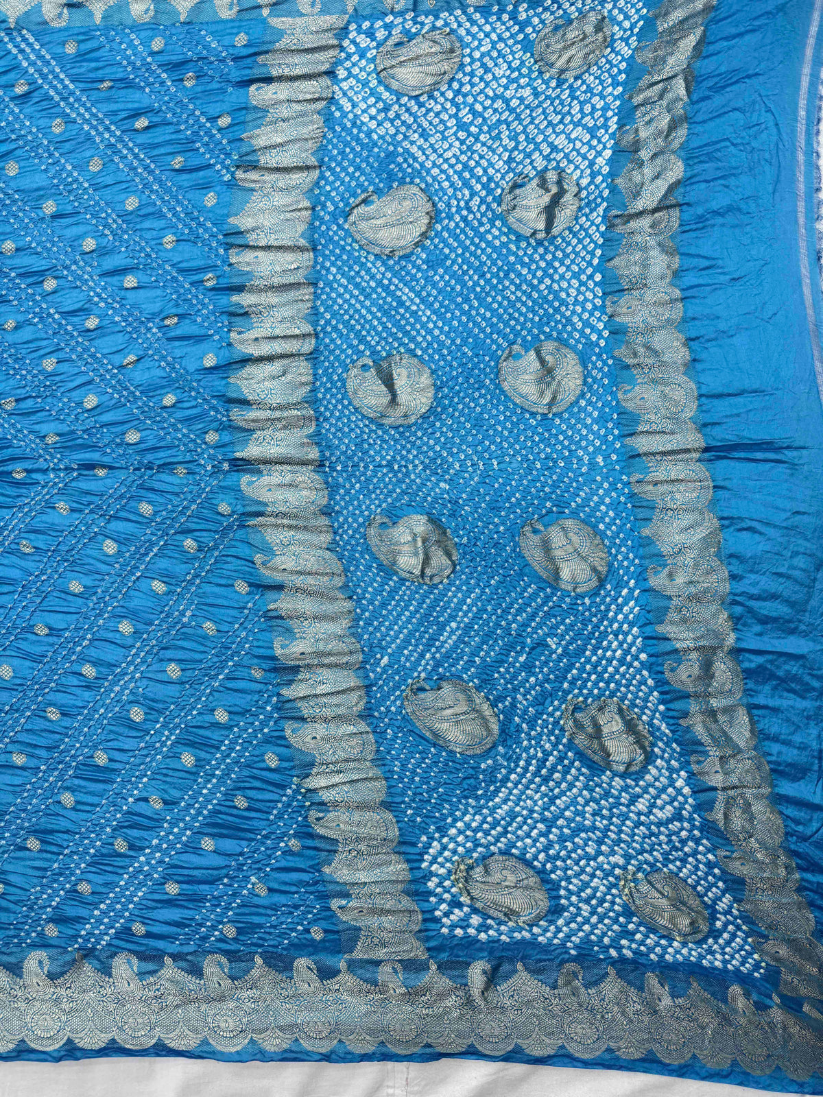 Sky Blue Katan Silk Bandhani Saree