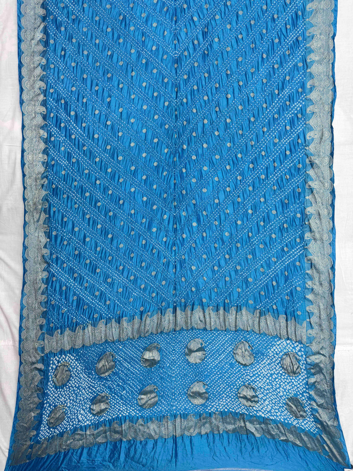 Sky Blue Katan Silk Bandhani Saree
