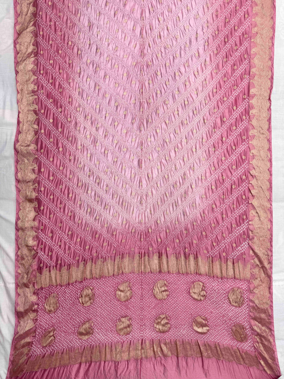 Peach Pink Shaded Katan Silk Bandhani Saree