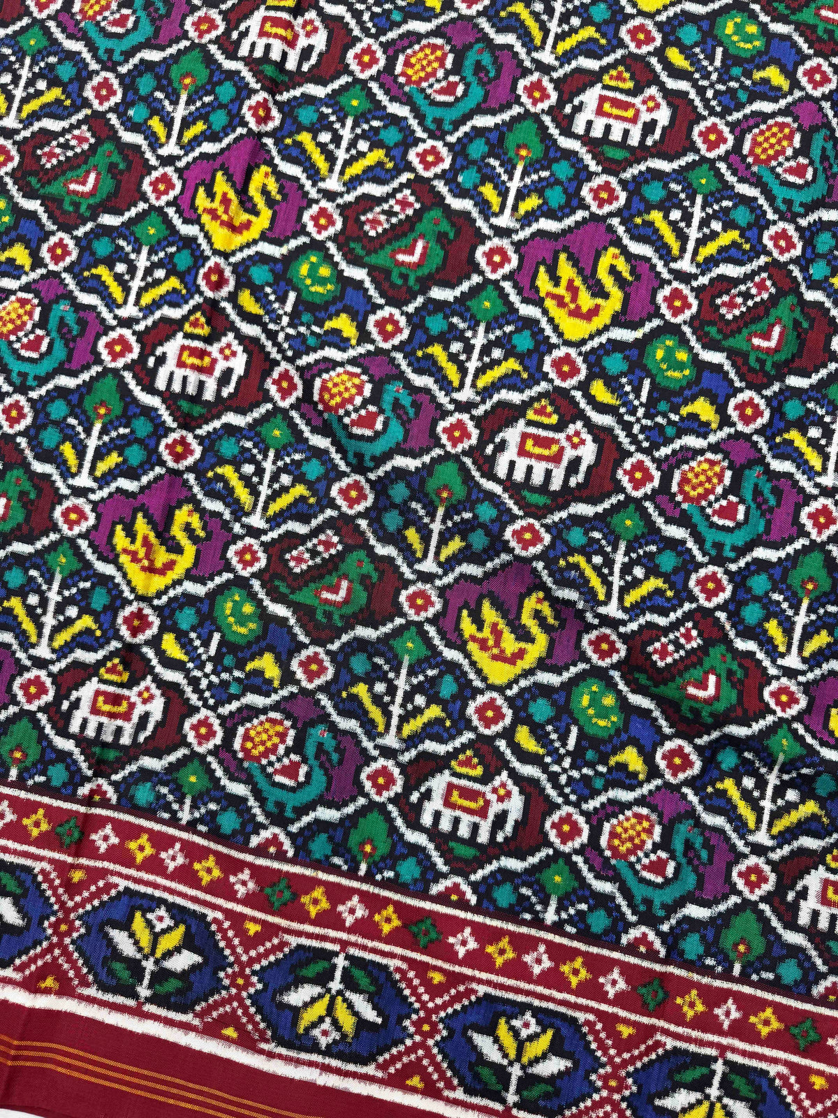 Maroon & Multicolour Small Narikunj Double Ikat Patan Patola Saree