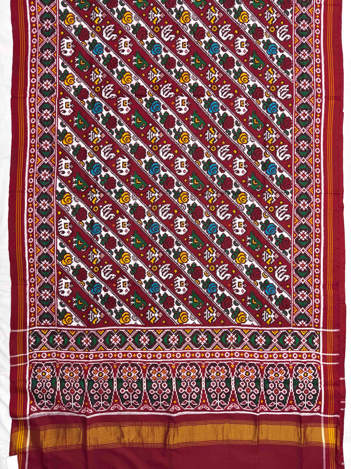 Red & White Narikunj Flower Leheriya Double Ikat Patan Patola Saree