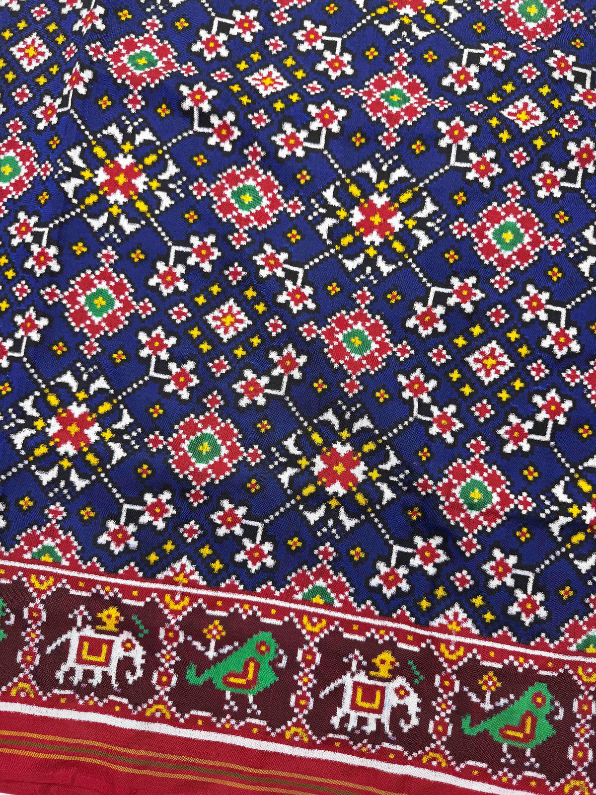 Red & Blue Navratan Double Ikat Patan Patola Saree