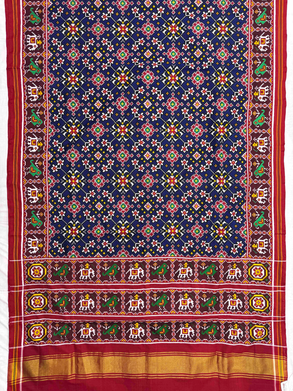 Red & Blue Navratan Double Ikat Patan Patola Saree