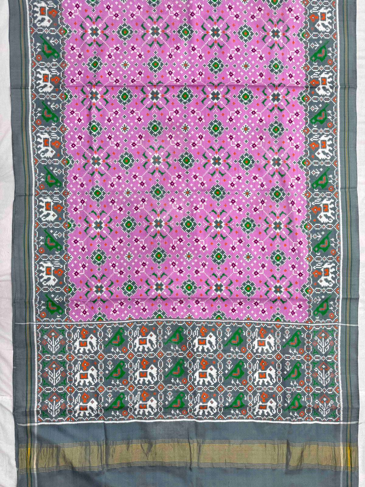 Grey & Light Pink Navratan Double Ikat Patan Patola Saree