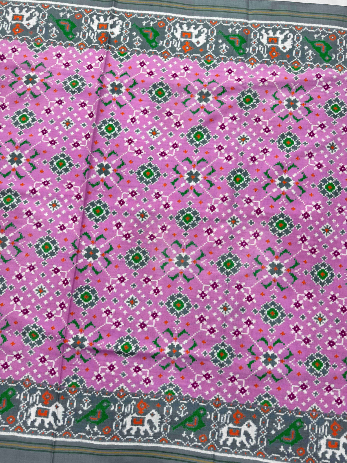 Grey & Light Pink Navratan Double Ikat Patan Patola Saree