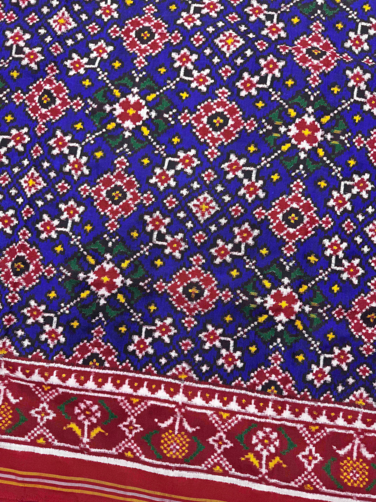 Red & Blue Navratan Double Ikat Patan Patola Saree