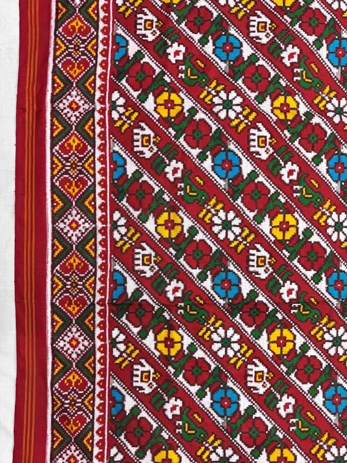 Red & White Fancy Flower Leheriya Double Ikat Patan Patola Saree
