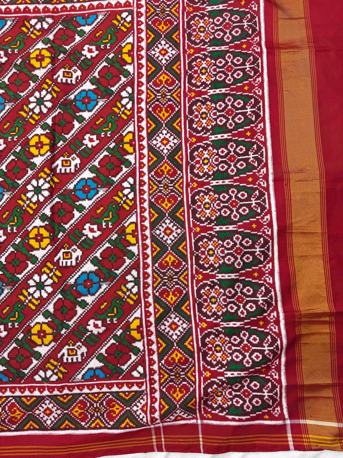 Red & White Fancy Flower Leheriya Double Ikat Patan Patola Saree