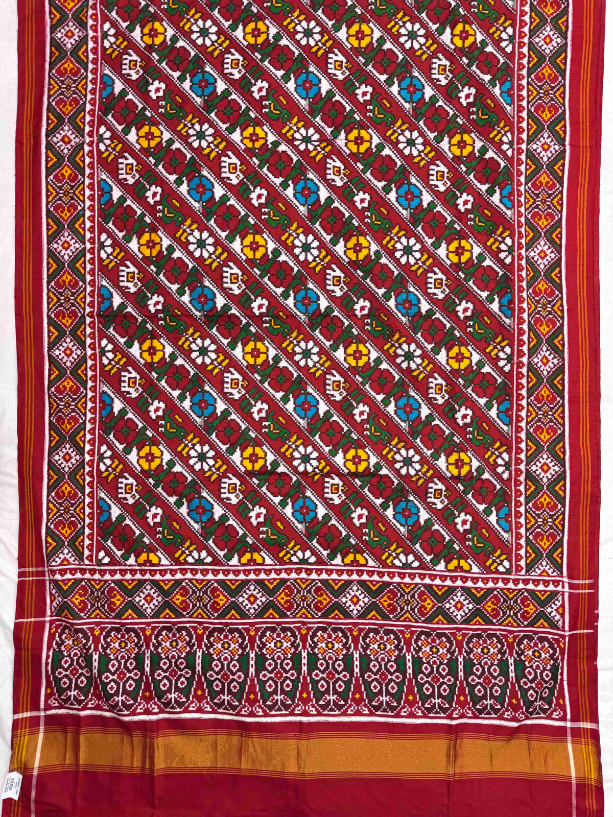 Red & White Fancy Flower Leheriya Double Ikat Patan Patola Saree