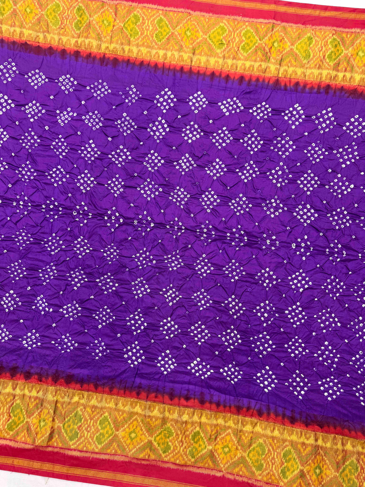 Red & Purple Single Ikat Bandhani Patola Saree