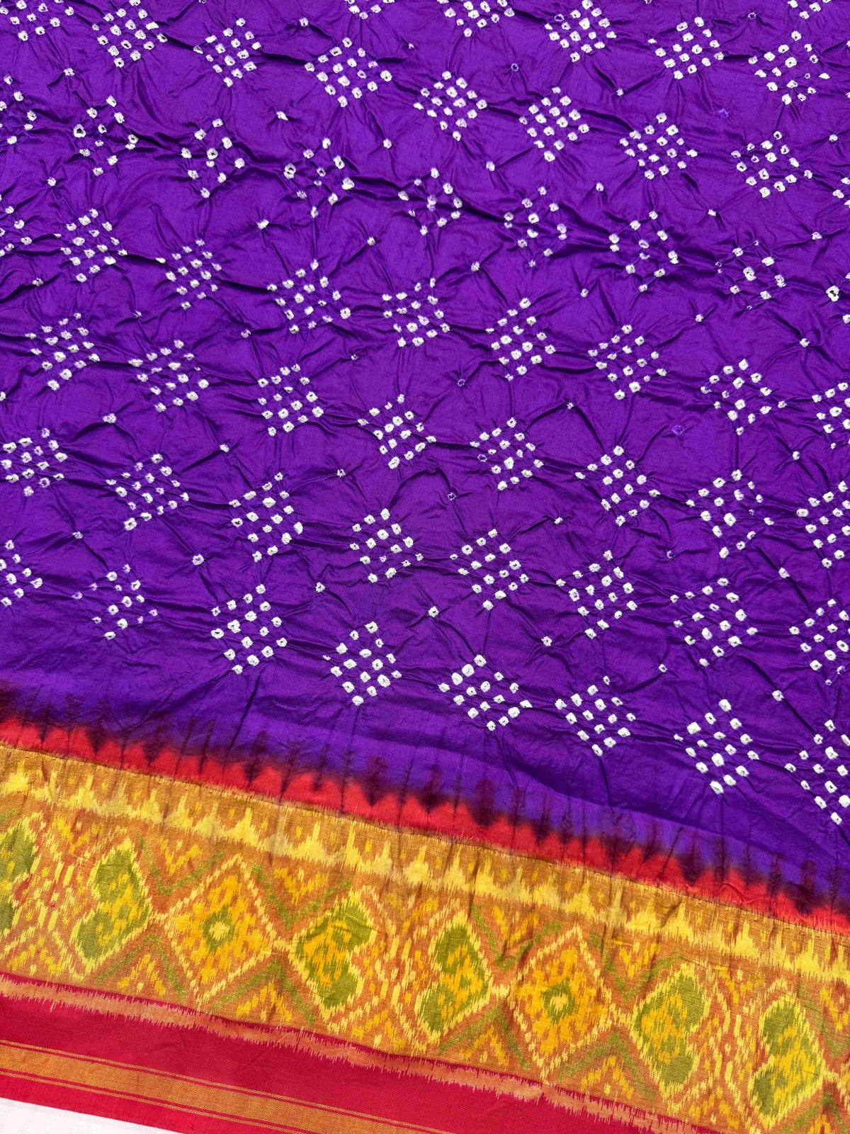 Red & Purple Single Ikat Bandhani Patola Saree