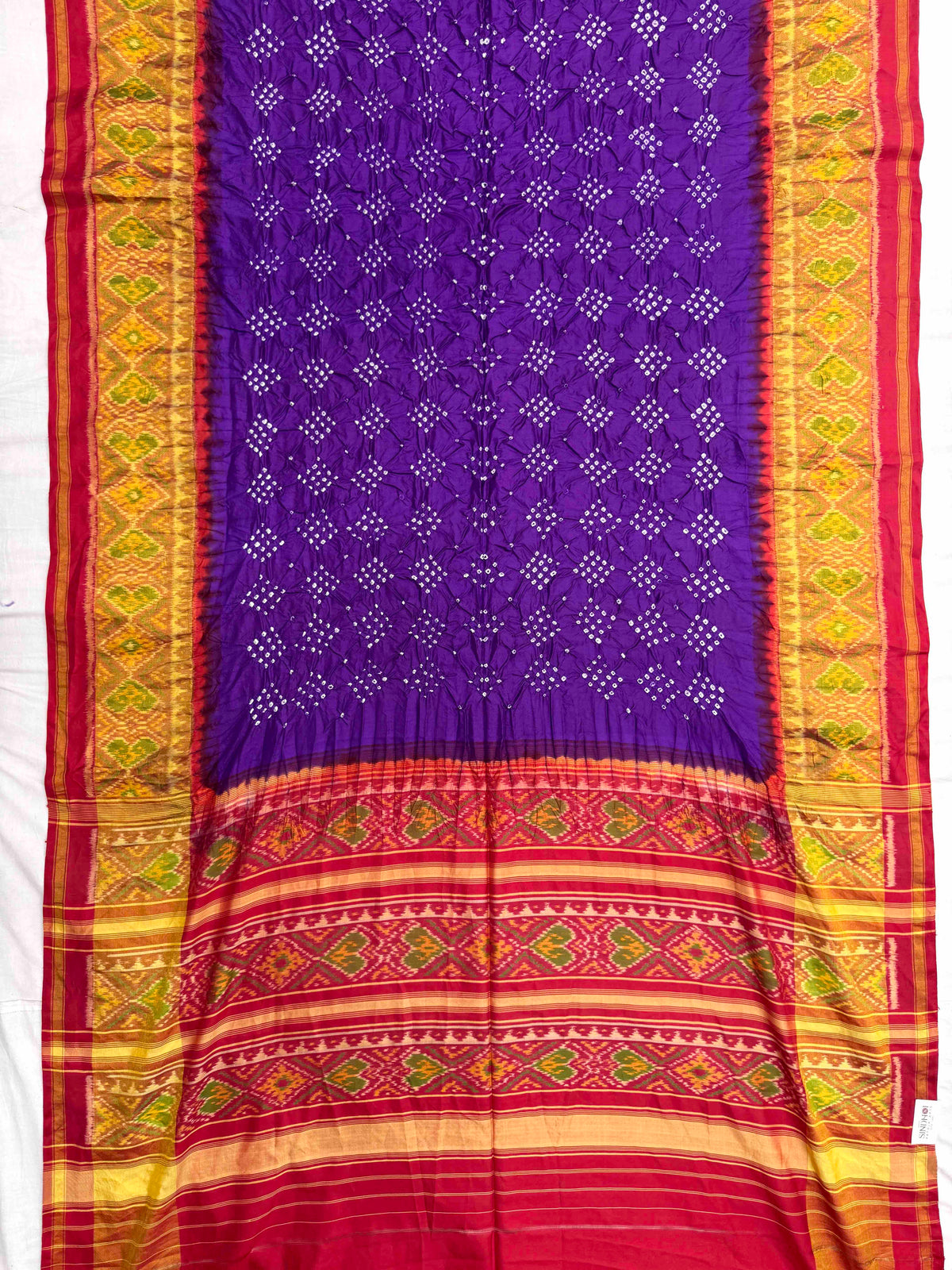 Red & Purple Single Ikat Bandhani Patola Saree