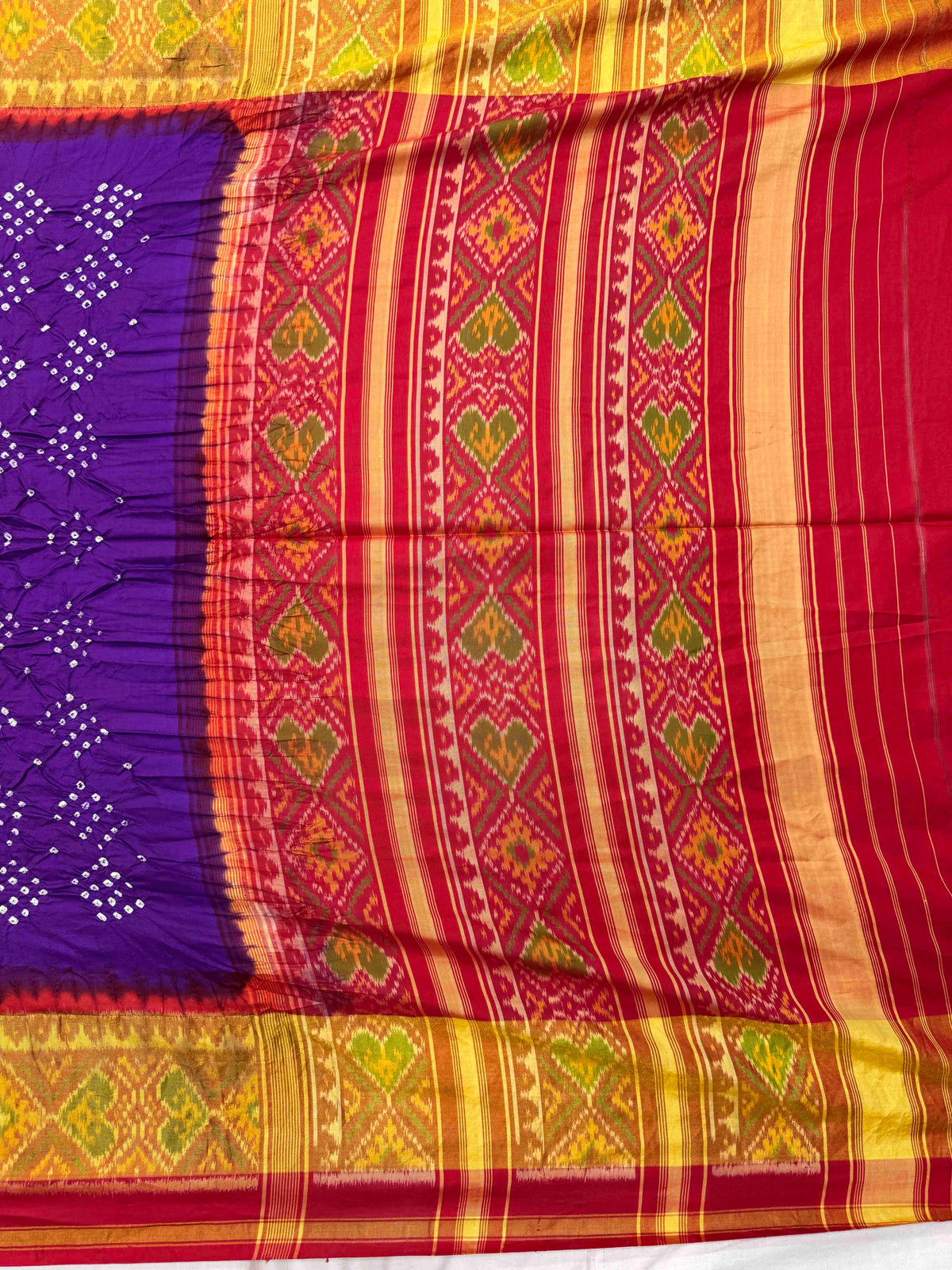Red & Purple Single Ikat Bandhani Patola Saree