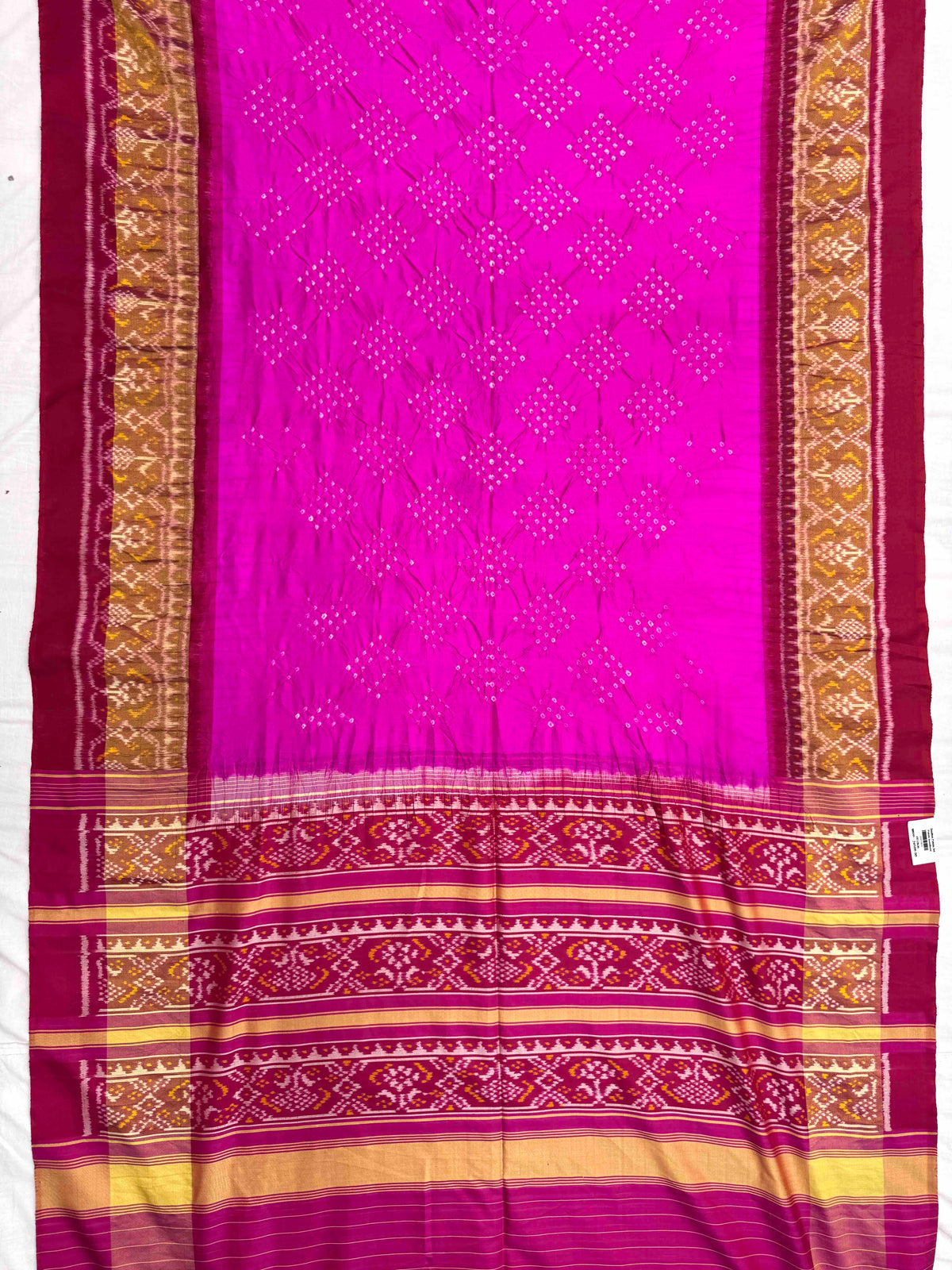 Dark Pink & Pink Single Ikat Bandhani Patola Saree