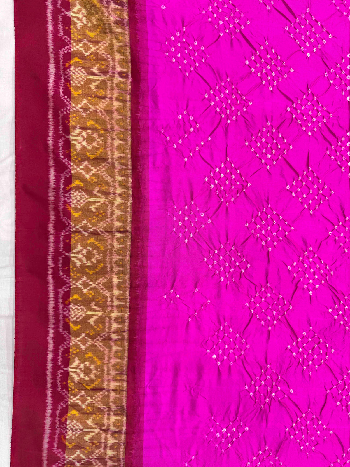Dark Pink & Pink Single Ikat Bandhani Patola Saree