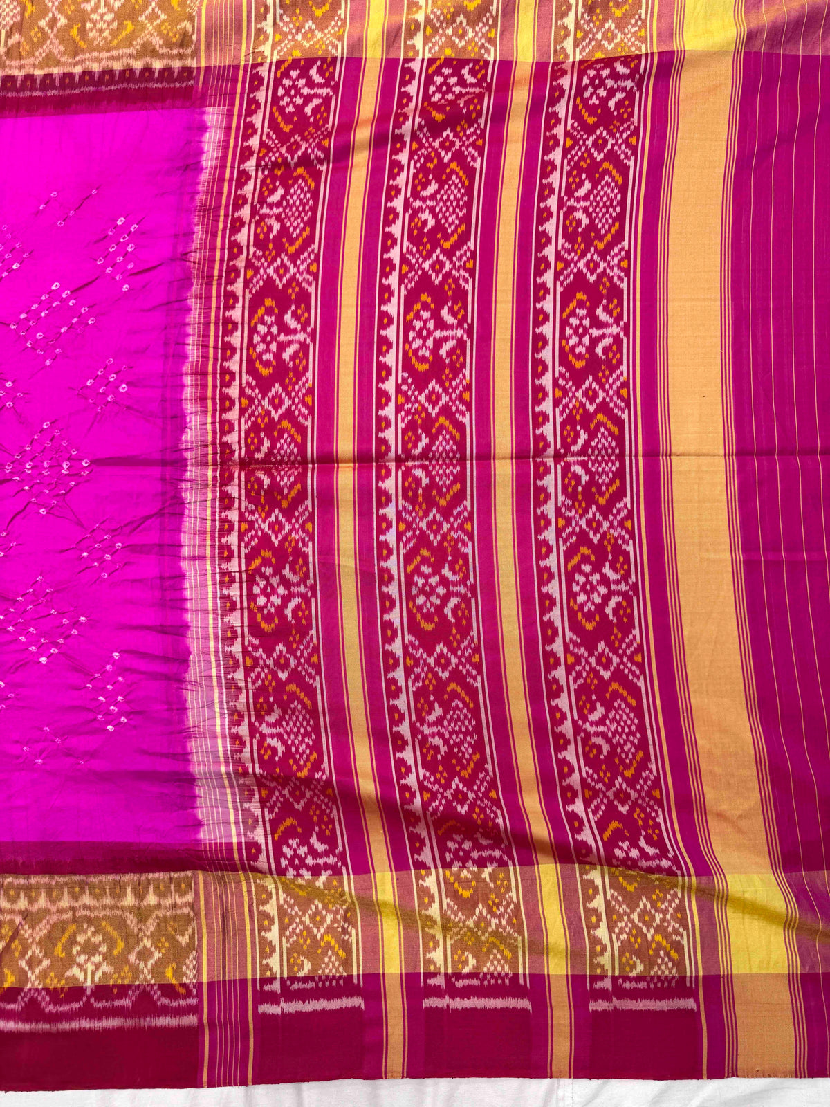 Dark Pink & Pink Single Ikat Bandhani Patola Saree