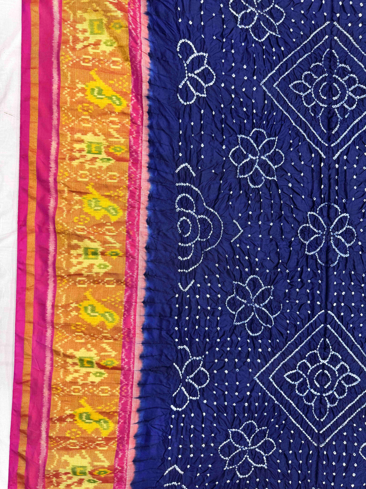 Pink & Dark Blue Single Ikat Bandhani Patola Saree