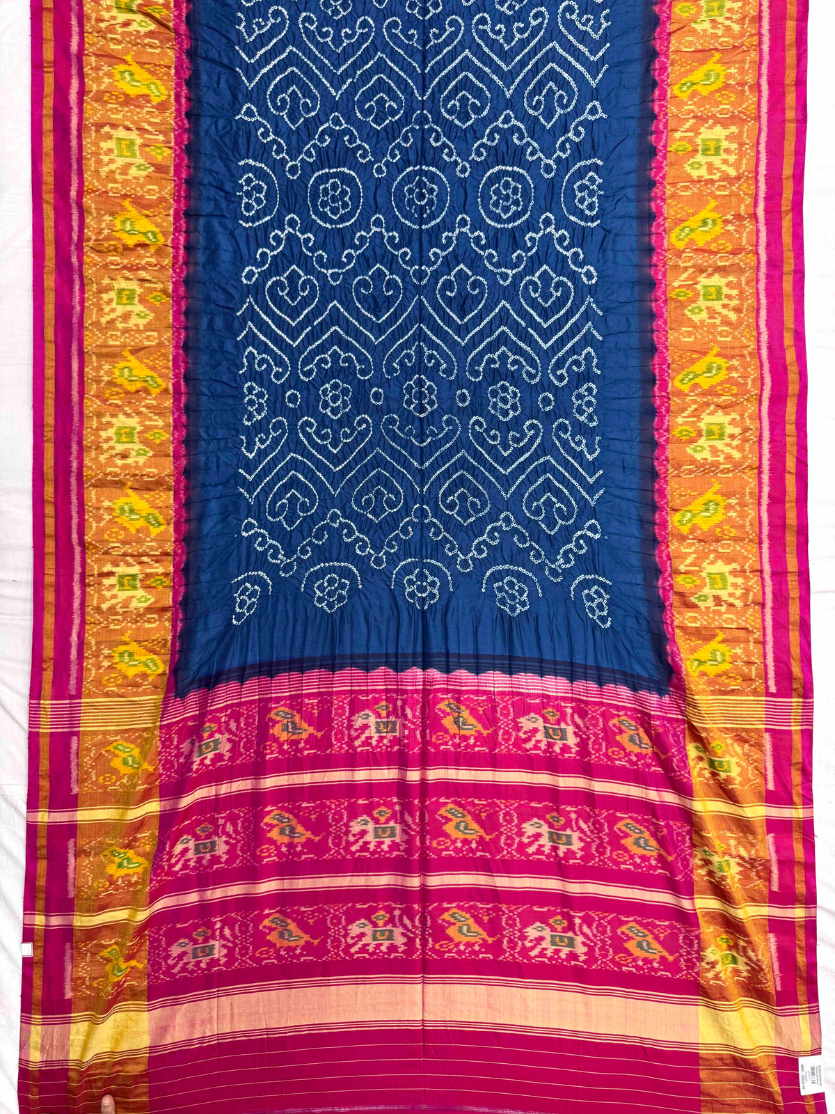 Pink & Indigo Blue Single Ikat Bandhani Patola Saree