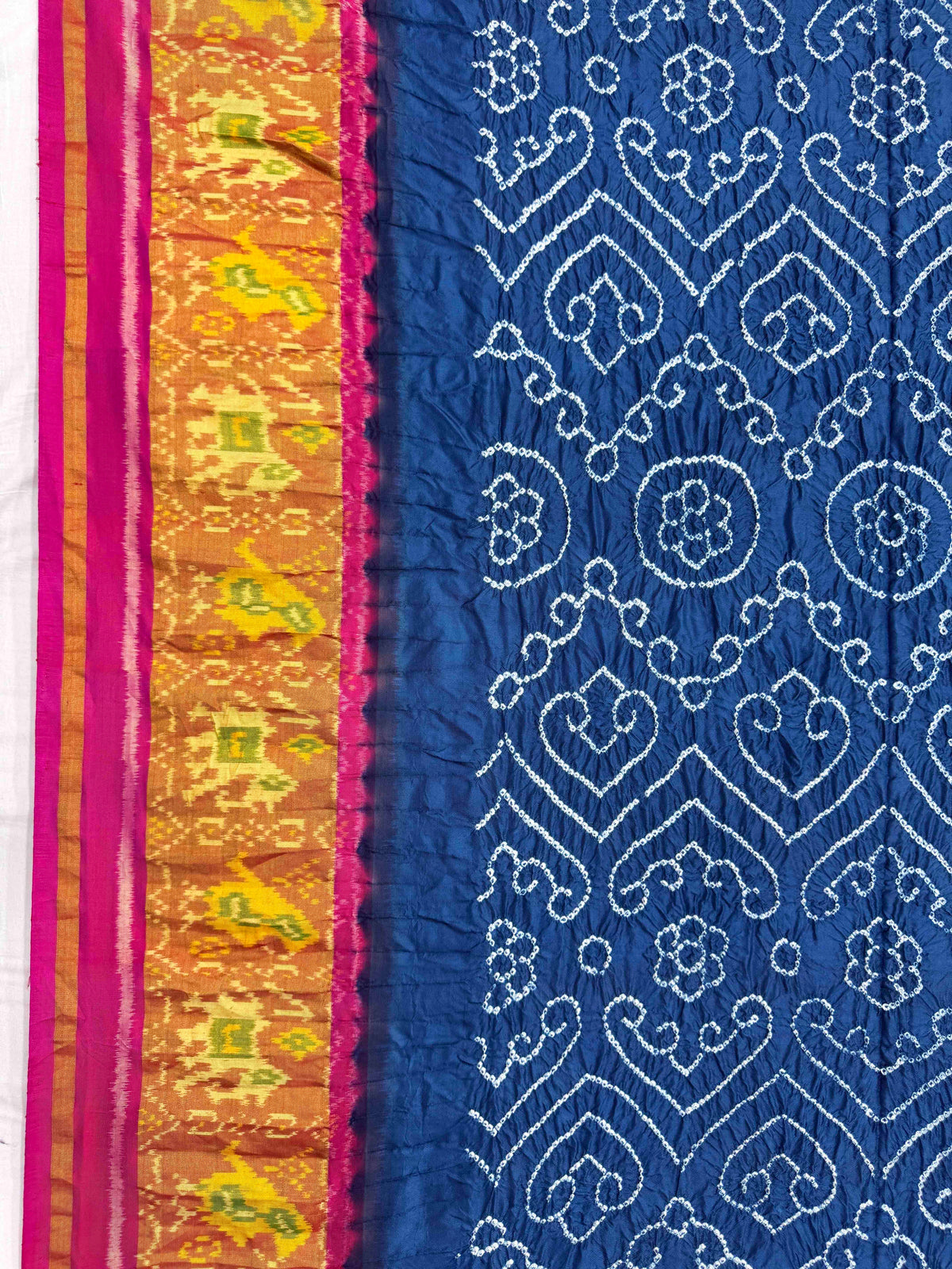 Pink & Indigo Blue Single Ikat Bandhani Patola Saree