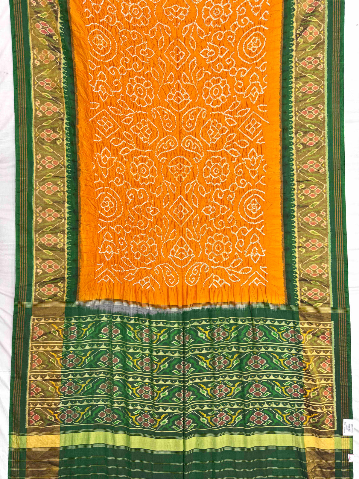 Green & Yellow Single Ikat Bandhani Patola Saree