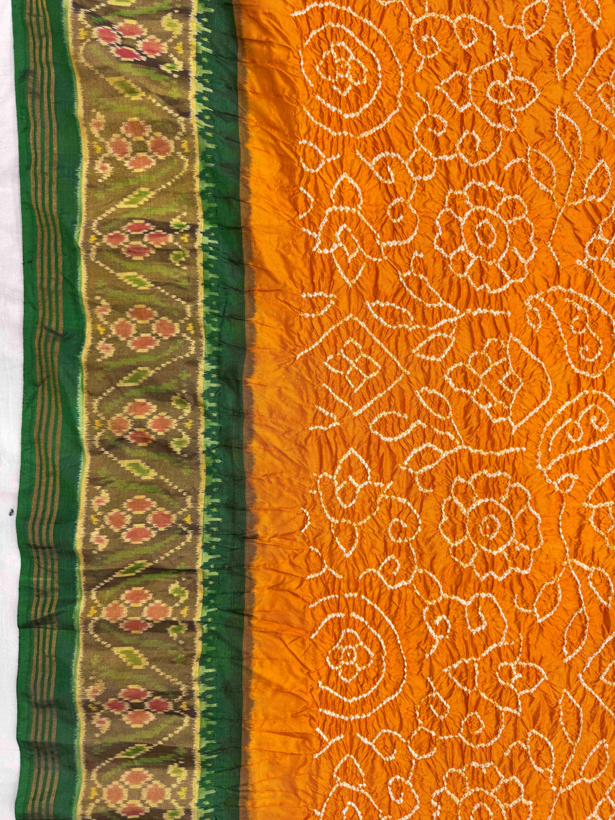 Green & Yellow Single Ikat Bandhani Patola Saree