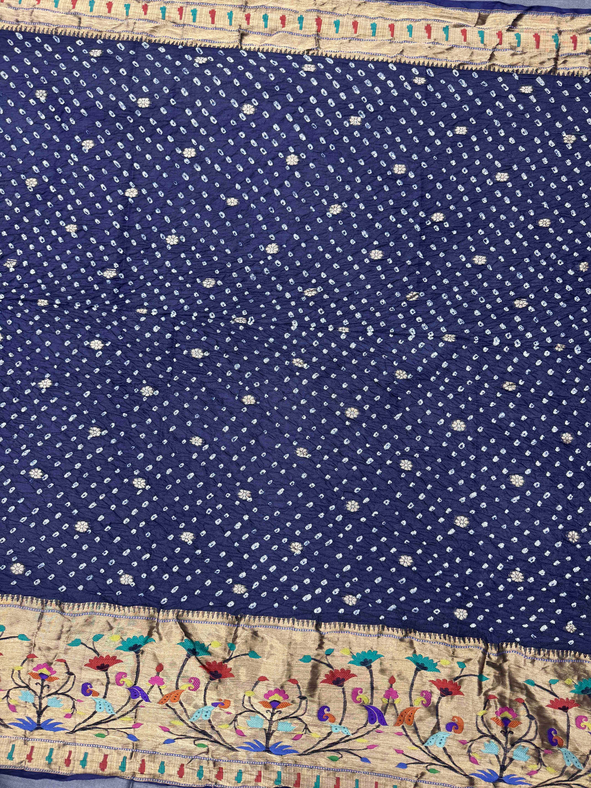 Dark Blue Kota Doria Paithani Bandhani Saree
