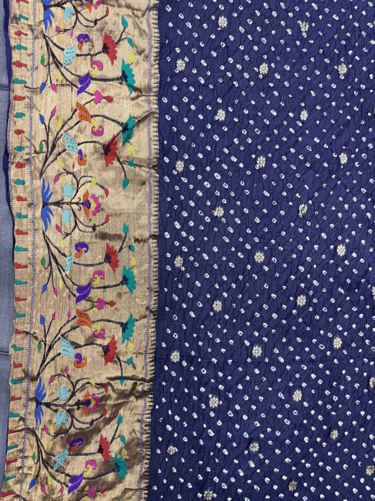 Dark Blue Kota Doria Paithani Bandhani Saree