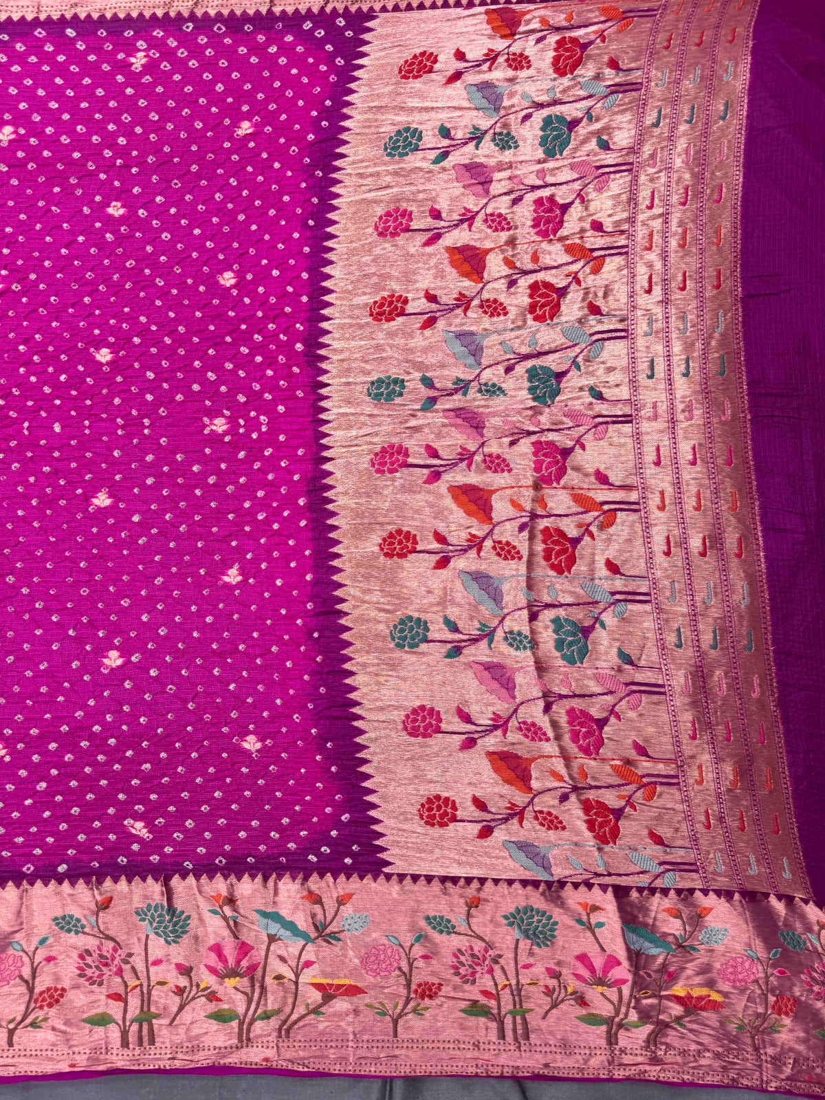 Pink Kota Doria Paithani Bandhani Saree