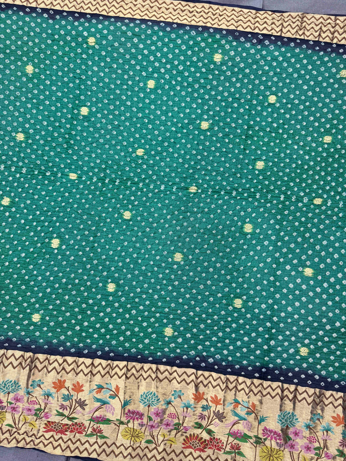 Dark Blue & Sea Green Kota Doria Paithani Bandhani Saree