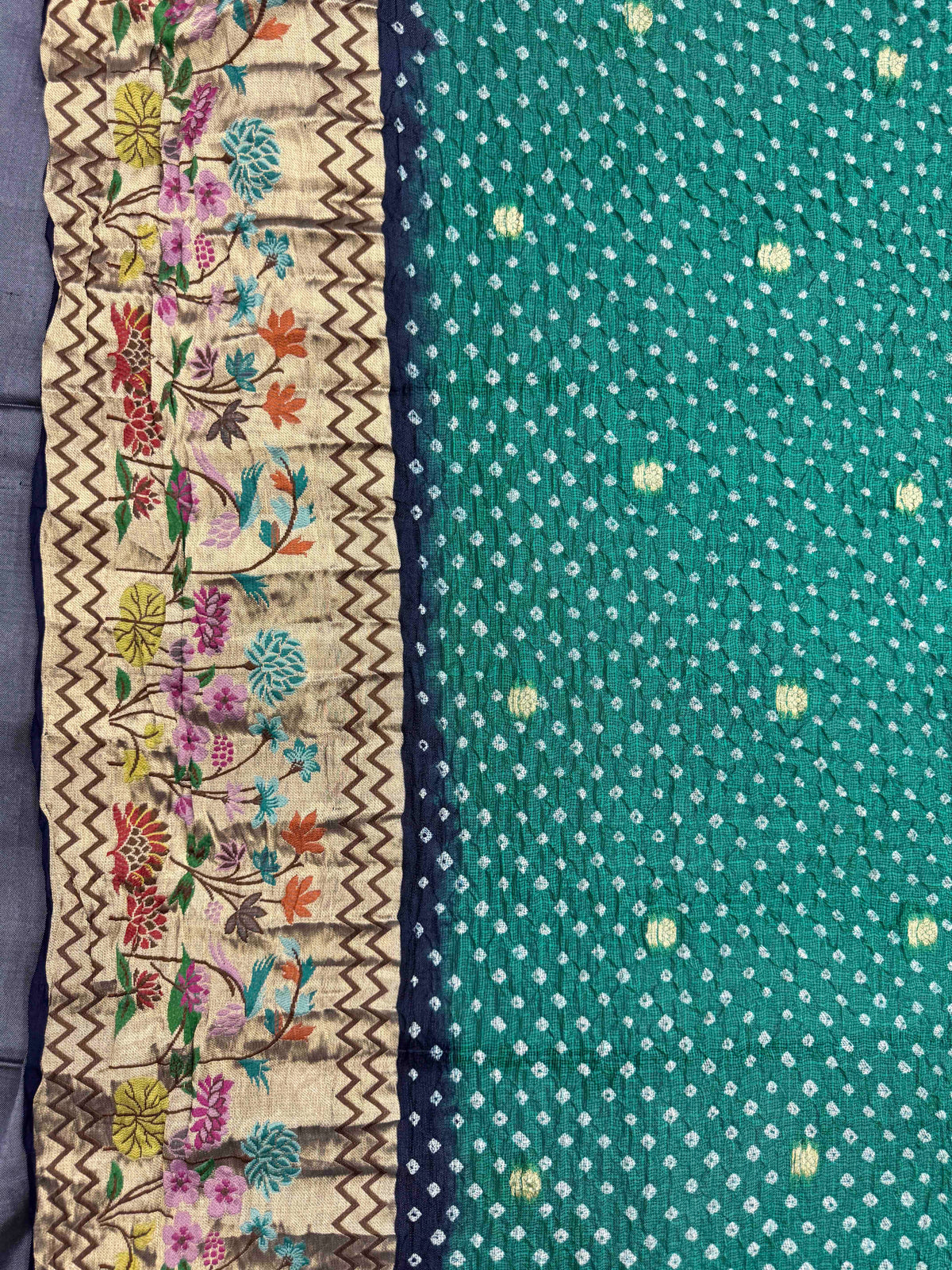 Dark Blue & Sea Green Kota Doria Paithani Bandhani Saree
