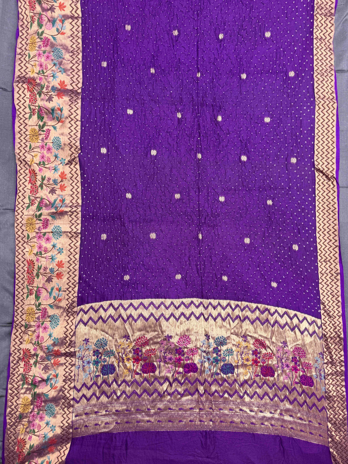 Purple Kota Doria Paithani Bandhani Saree