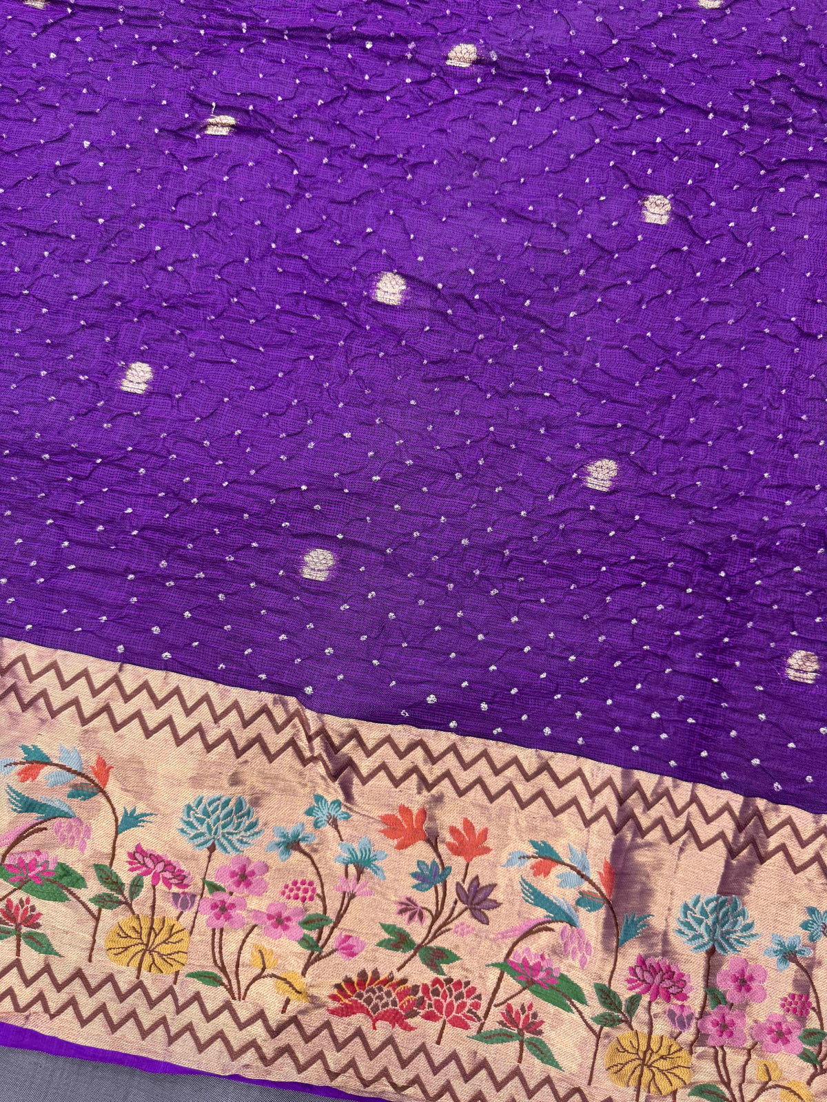 Purple Kota Doria Paithani Bandhani Saree
