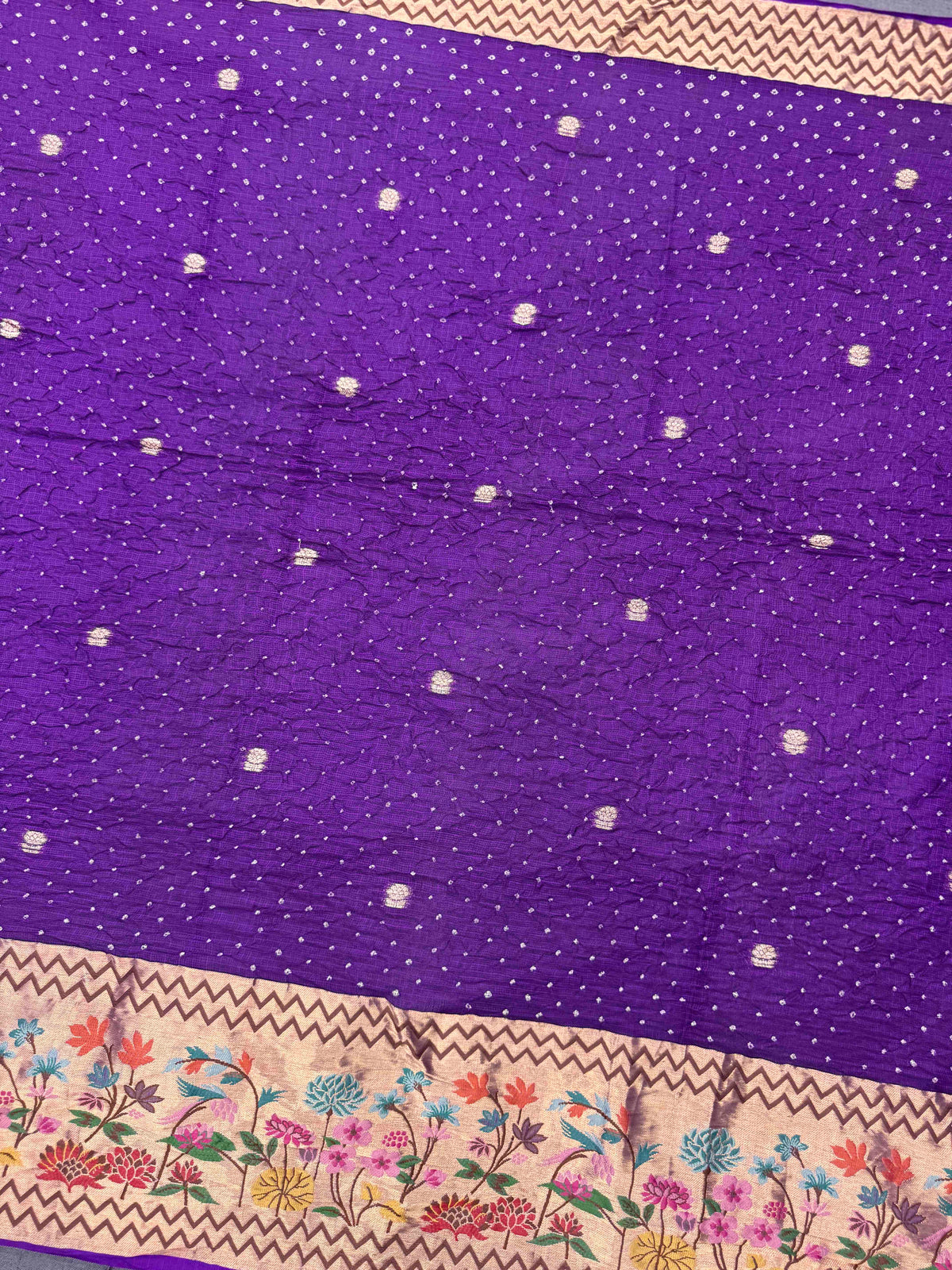 Purple Kota Doria Paithani Bandhani Saree