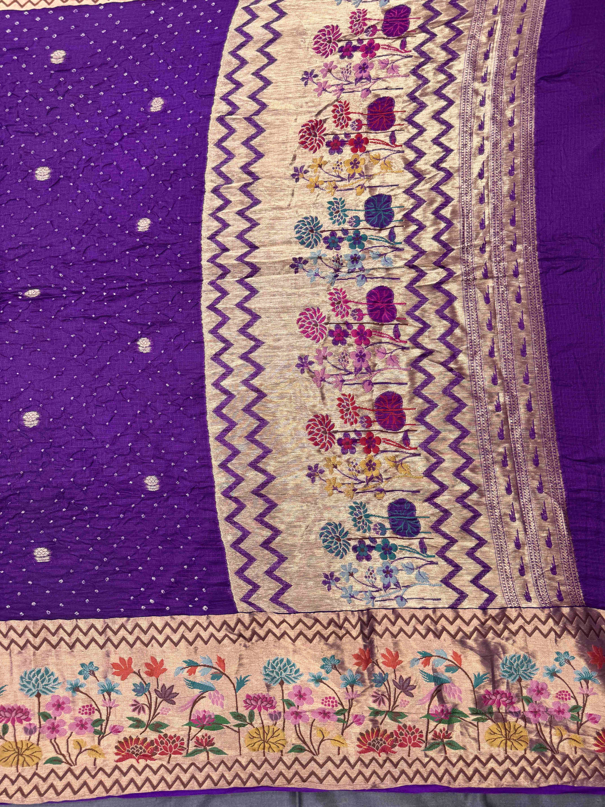 Purple Kota Doria Paithani Bandhani Saree
