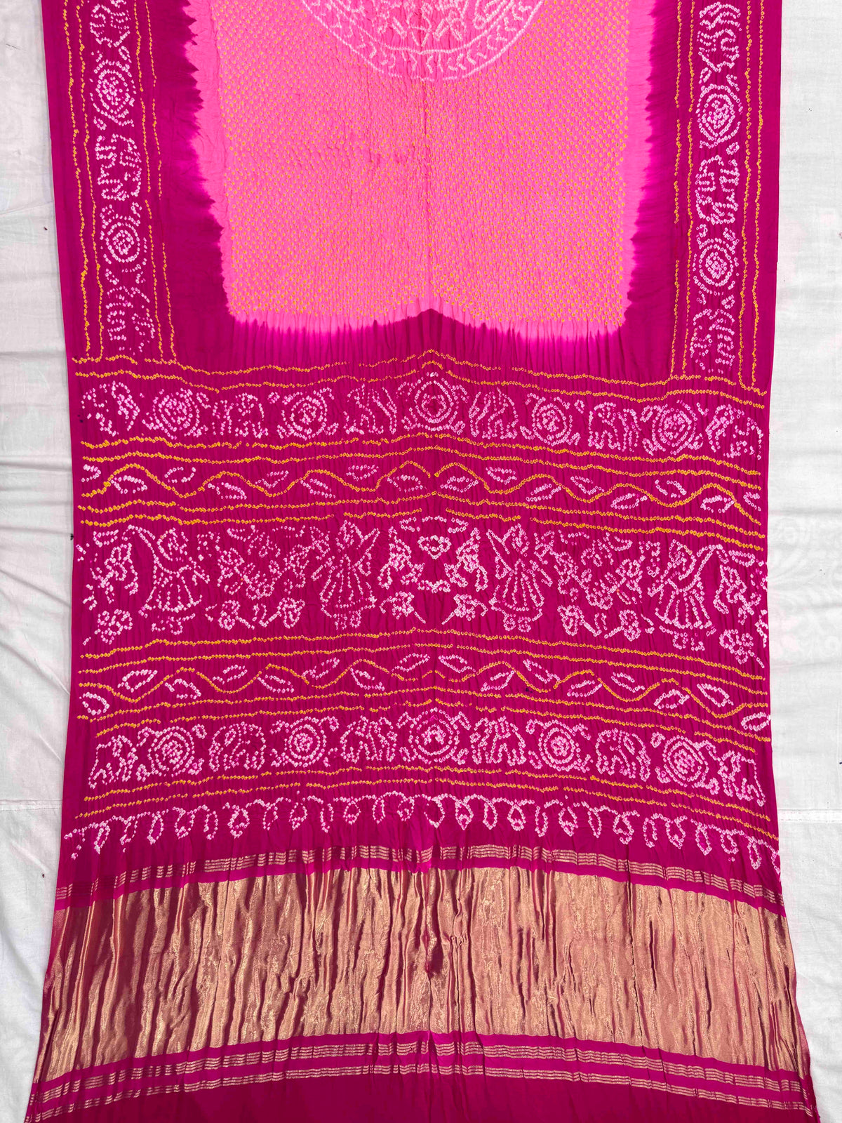 Dark Pink & Light Pink Gajji Bandhani Saree