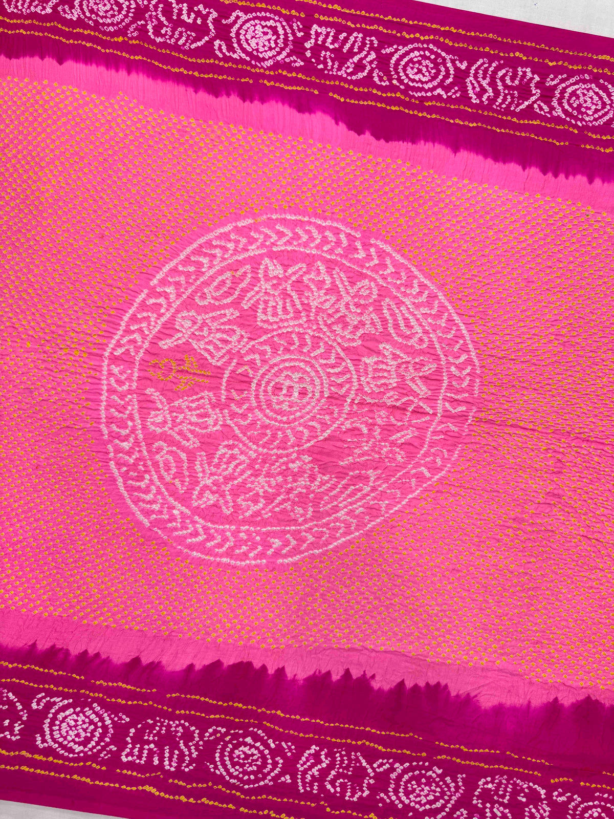Dark Pink & Light Pink Gajji Bandhani Saree