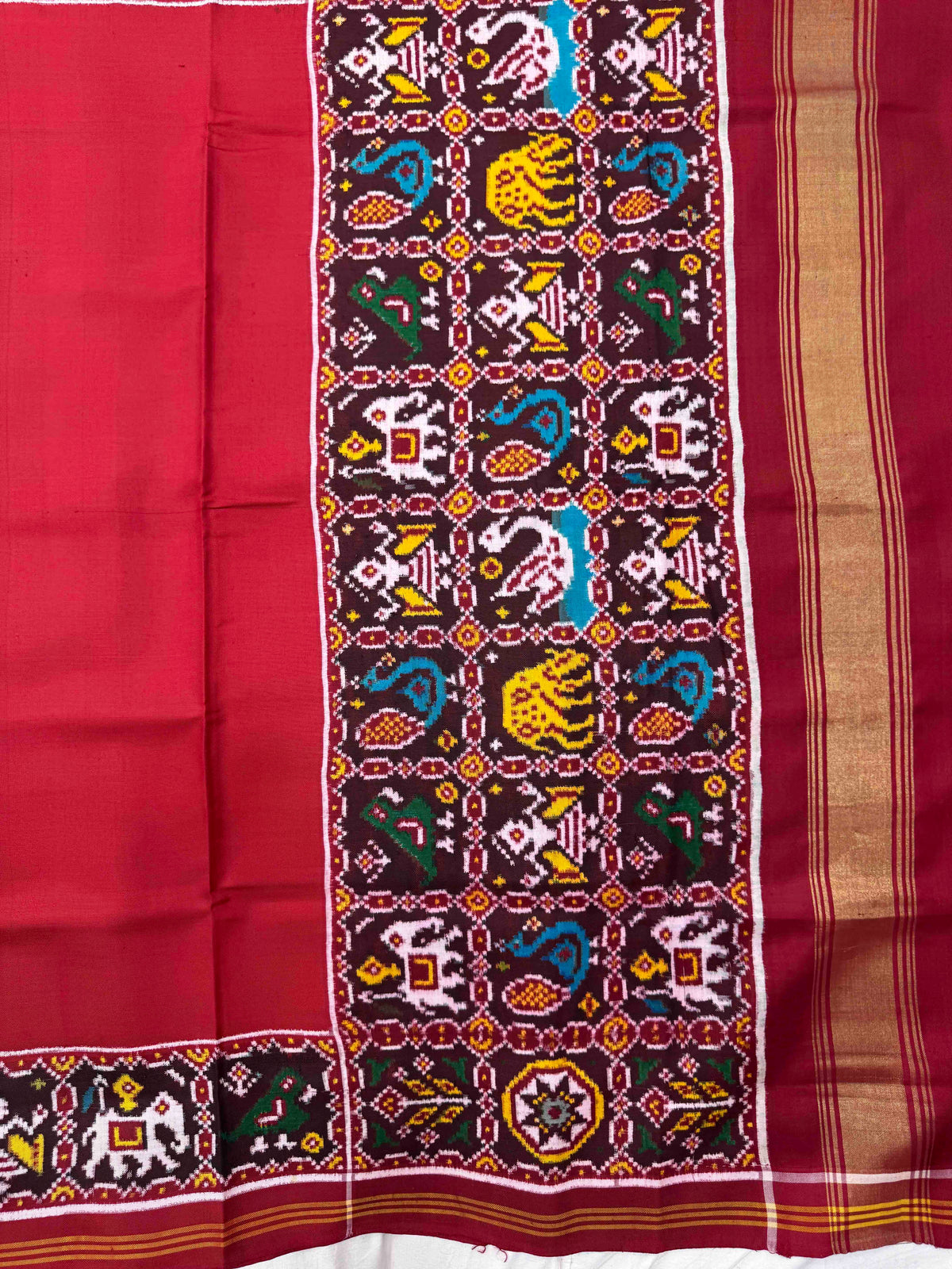 Red Plain Double Ikat Patan Patola Saree