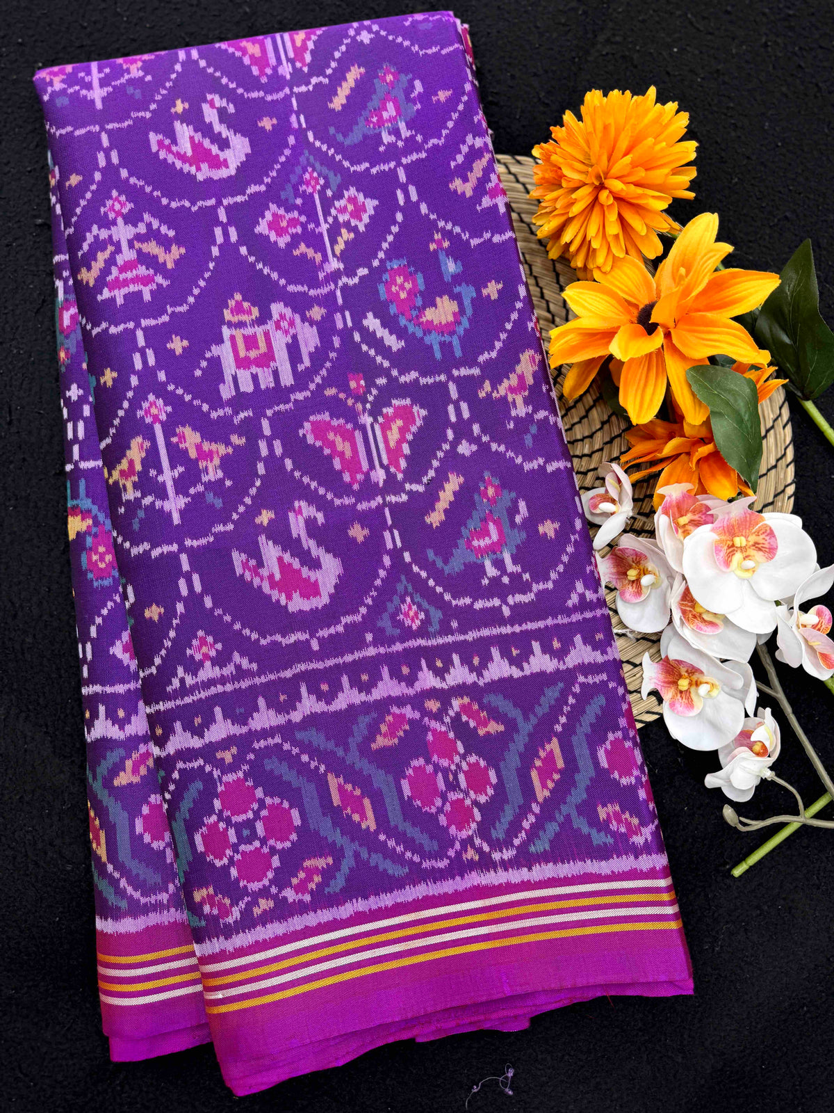 Purple Small Narikunj Single Ikat Patan Patola Saree