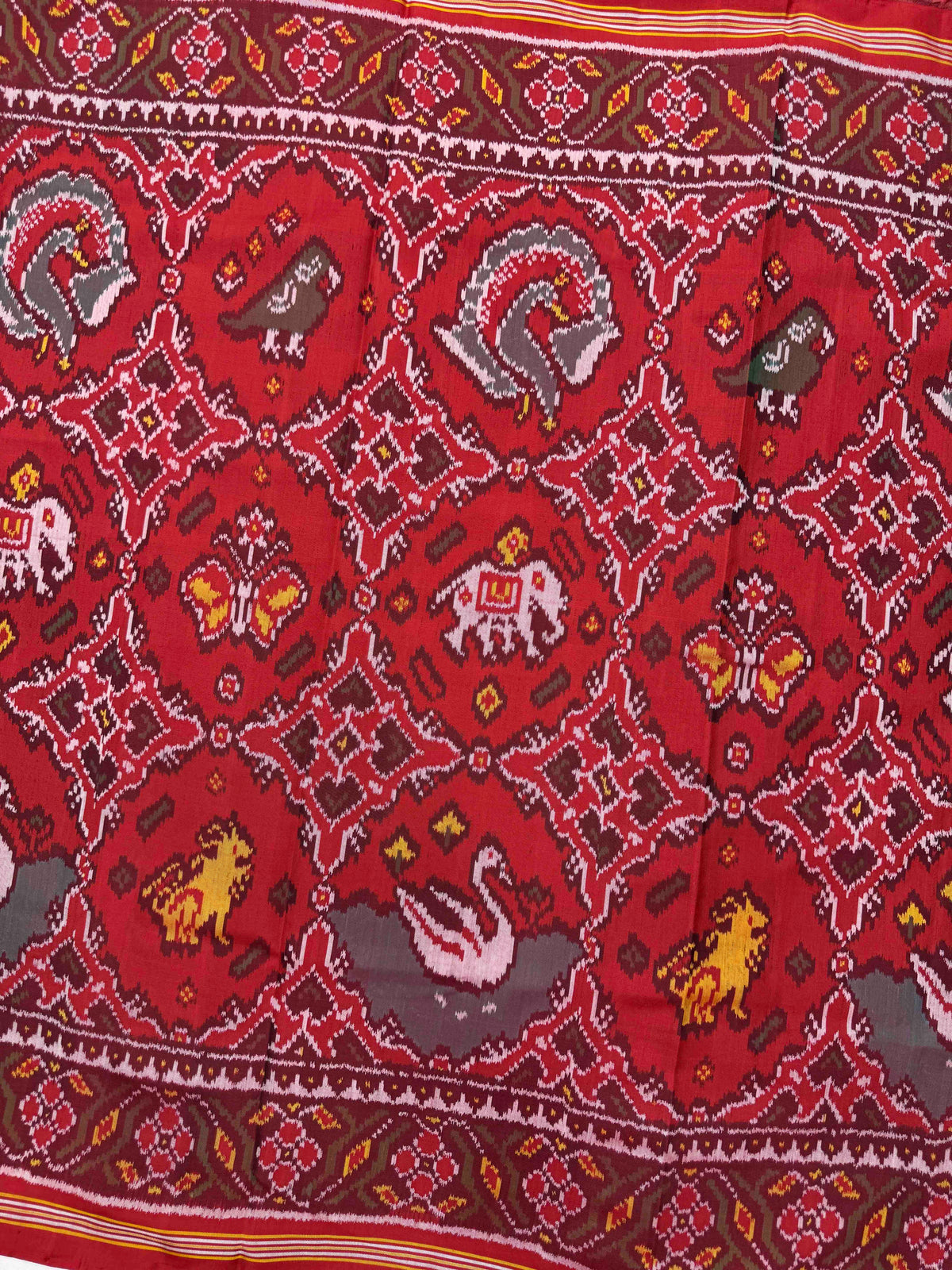 Red Narikunj Chhabdi Single Ikat Patan Patola Saree