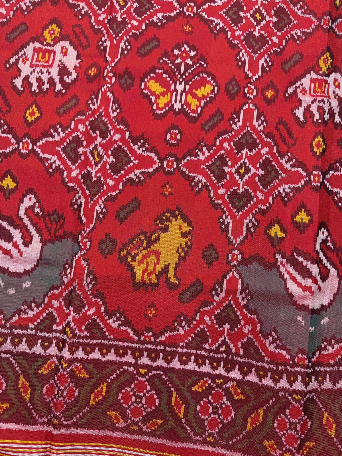 Red Narikunj Chhabdi Single Ikat Patan Patola Saree