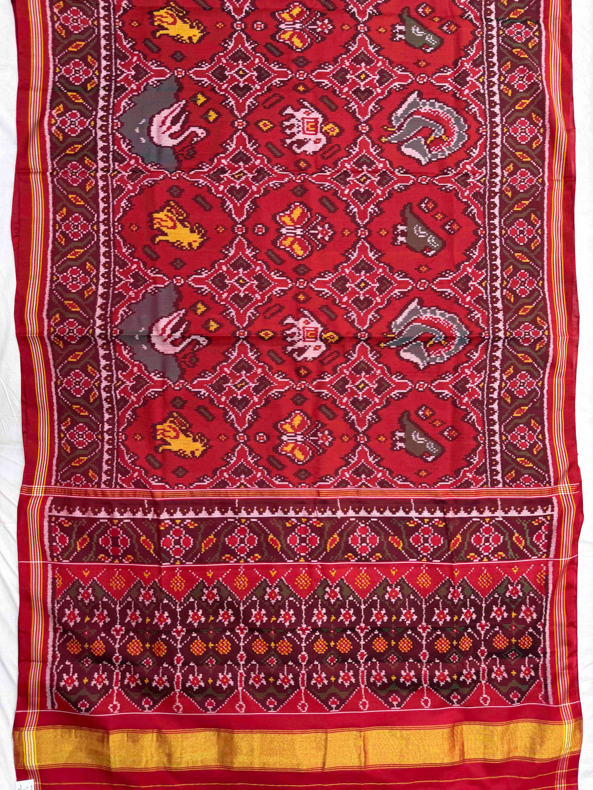 Red Narikunj Chhabdi Single Ikat Patan Patola Saree
