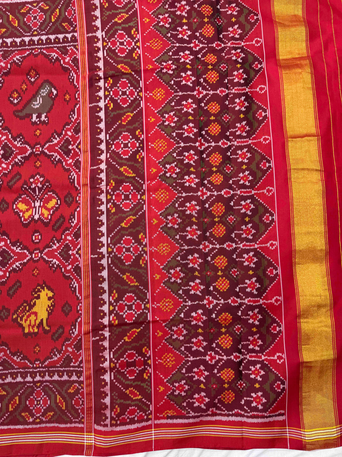 Red Narikunj Chhabdi Single Ikat Patan Patola Saree