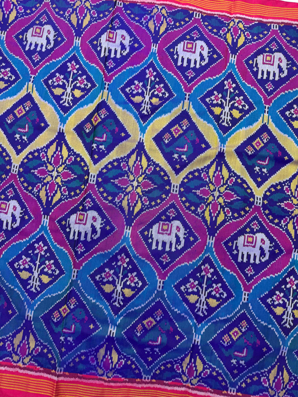 Pink & Multicolour Narikunj Matka Single Ikat Patan Patola Saree