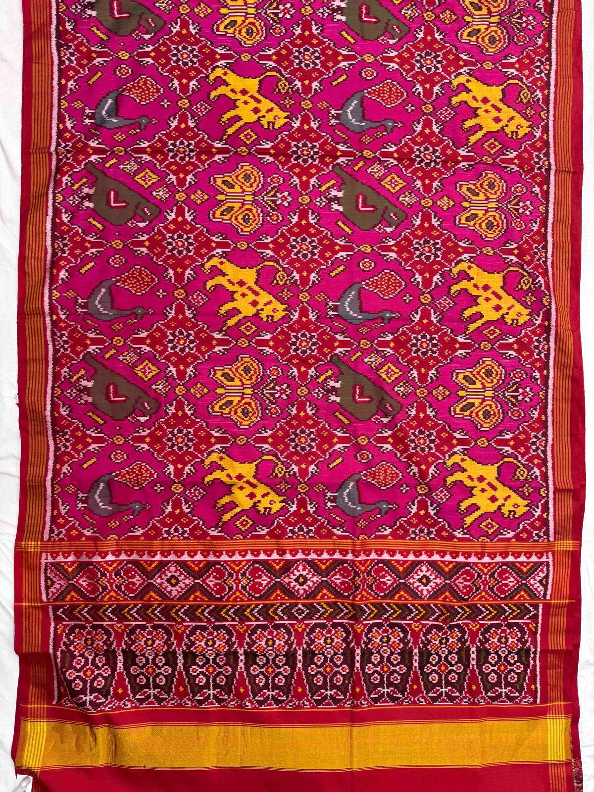Red & Pink Big Figure Narikunj Single Ikat Patan Patola Saree
