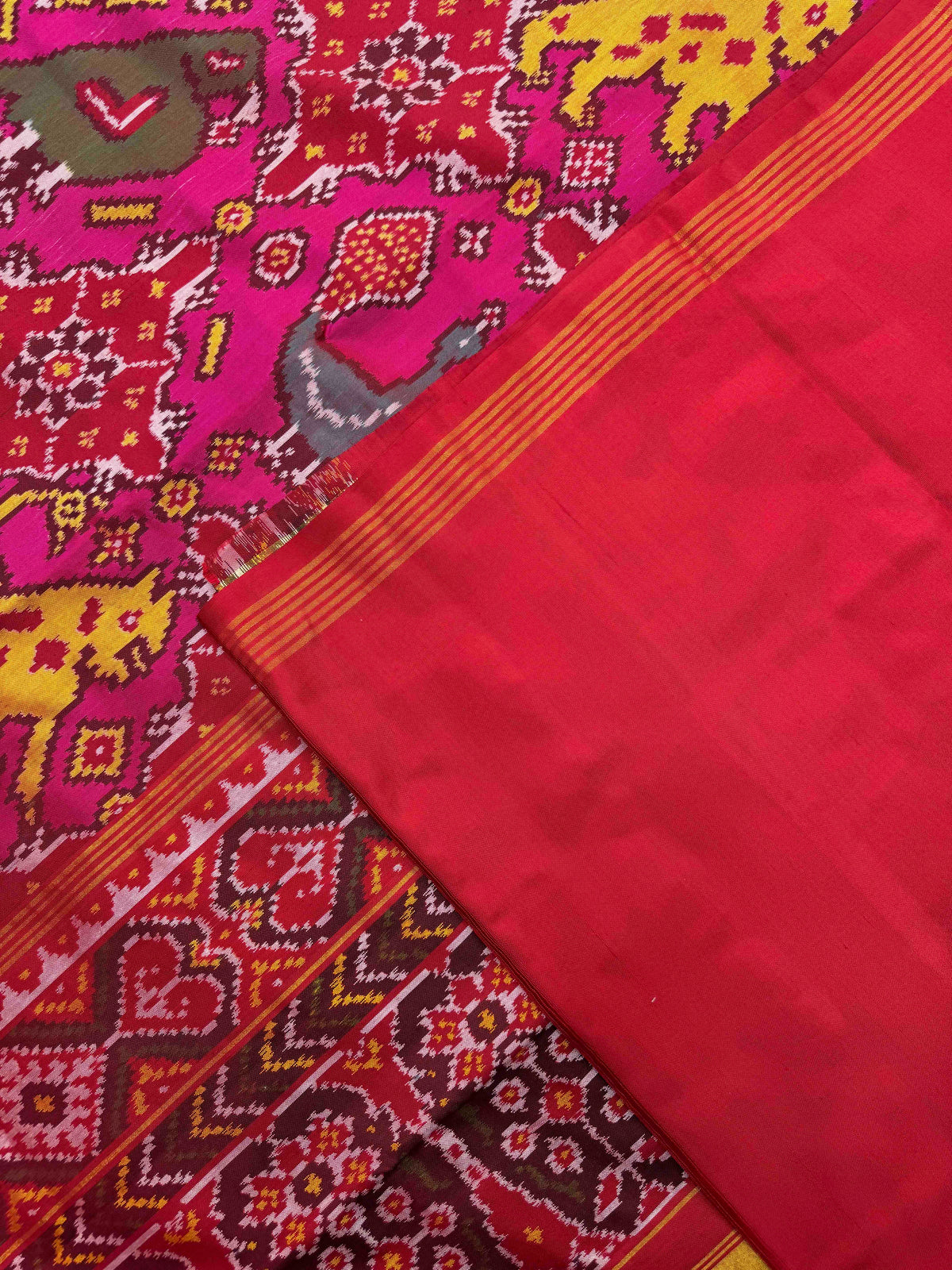 Red & Pink Big Figure Narikunj Single Ikat Patan Patola Saree