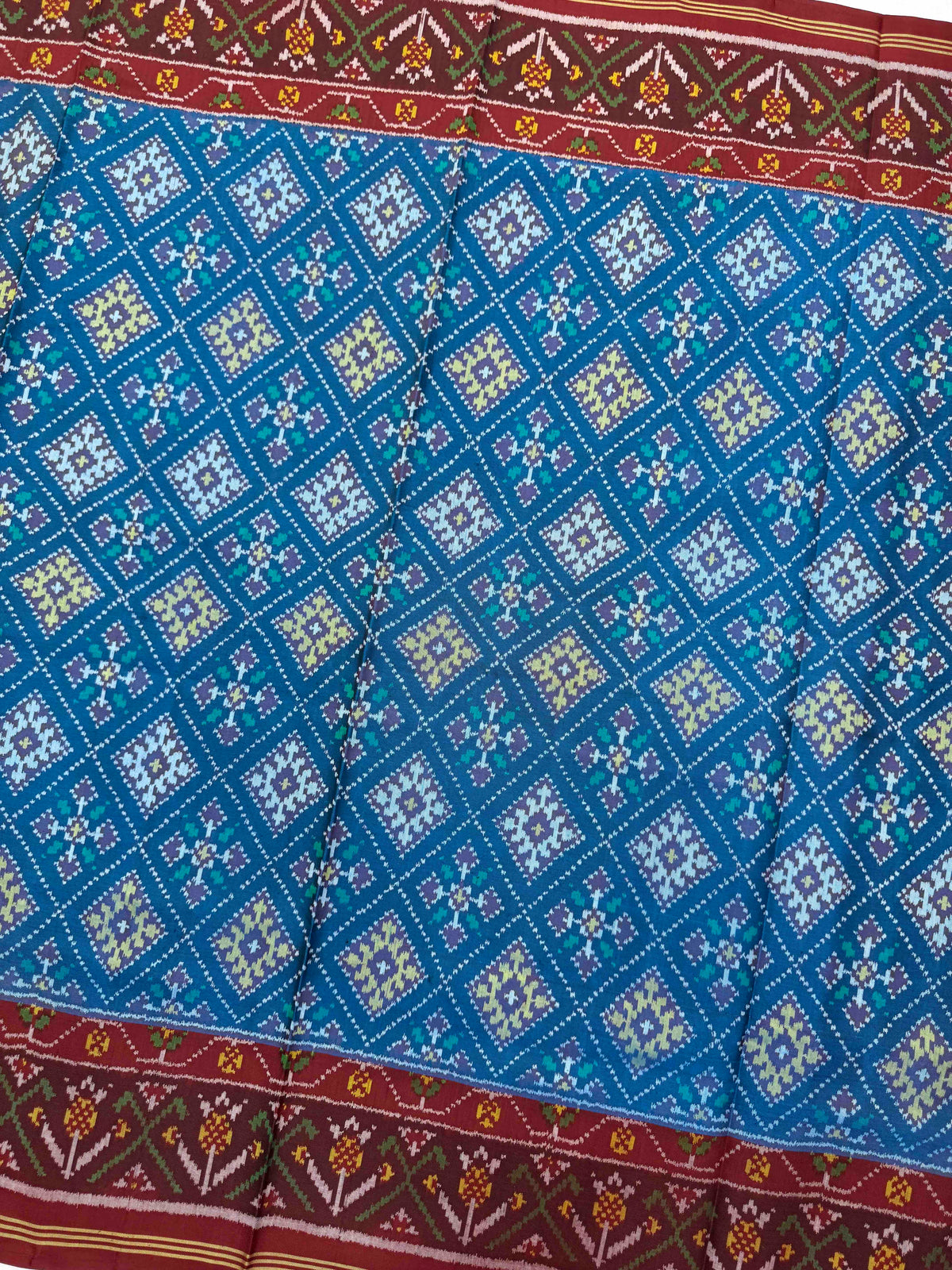 Maroon & Turquoise Blue Panchanda Single Ikat Patan Patola Saree