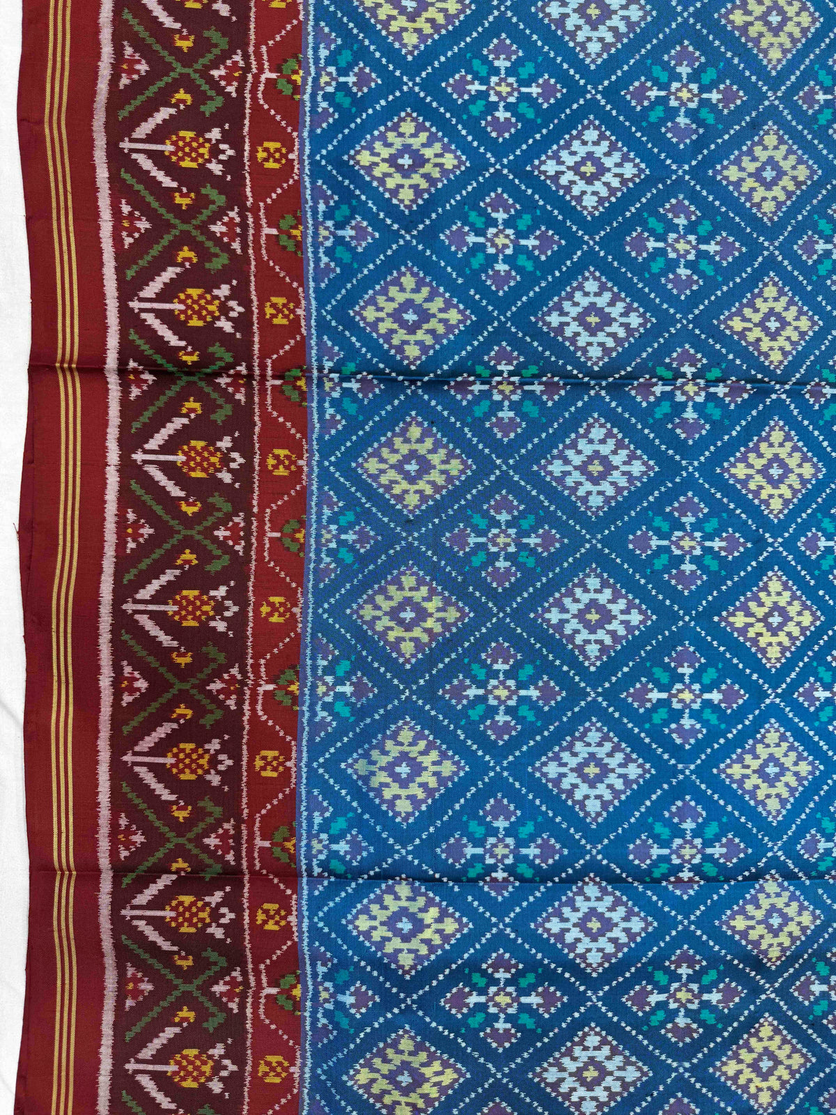 Maroon & Turquoise Blue Panchanda Single Ikat Patan Patola Saree